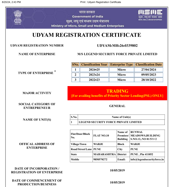 Udyam With Annexure Certification